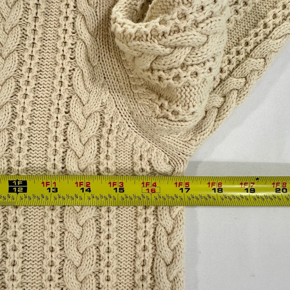 Hanna Andersson Kids Cable Knit Sweater Size 150 Cream Cotton Wool Quarter Zip